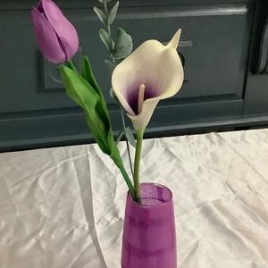 decoupage bud vase with 2 stems of flowers .. you pick colors